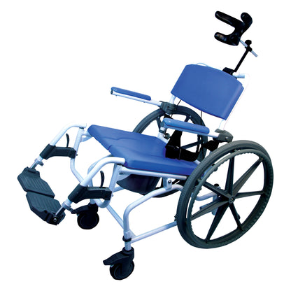 EZee Life Aluminum Tilt Shower Commode Chair, Self-Propelled, 18"W Seat
