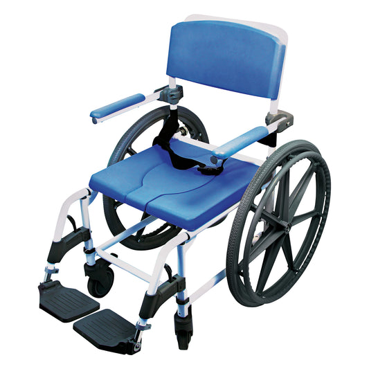 Ezee Life Aluminum Shower Commode Chair, Self-Propelled, 22"W Seat