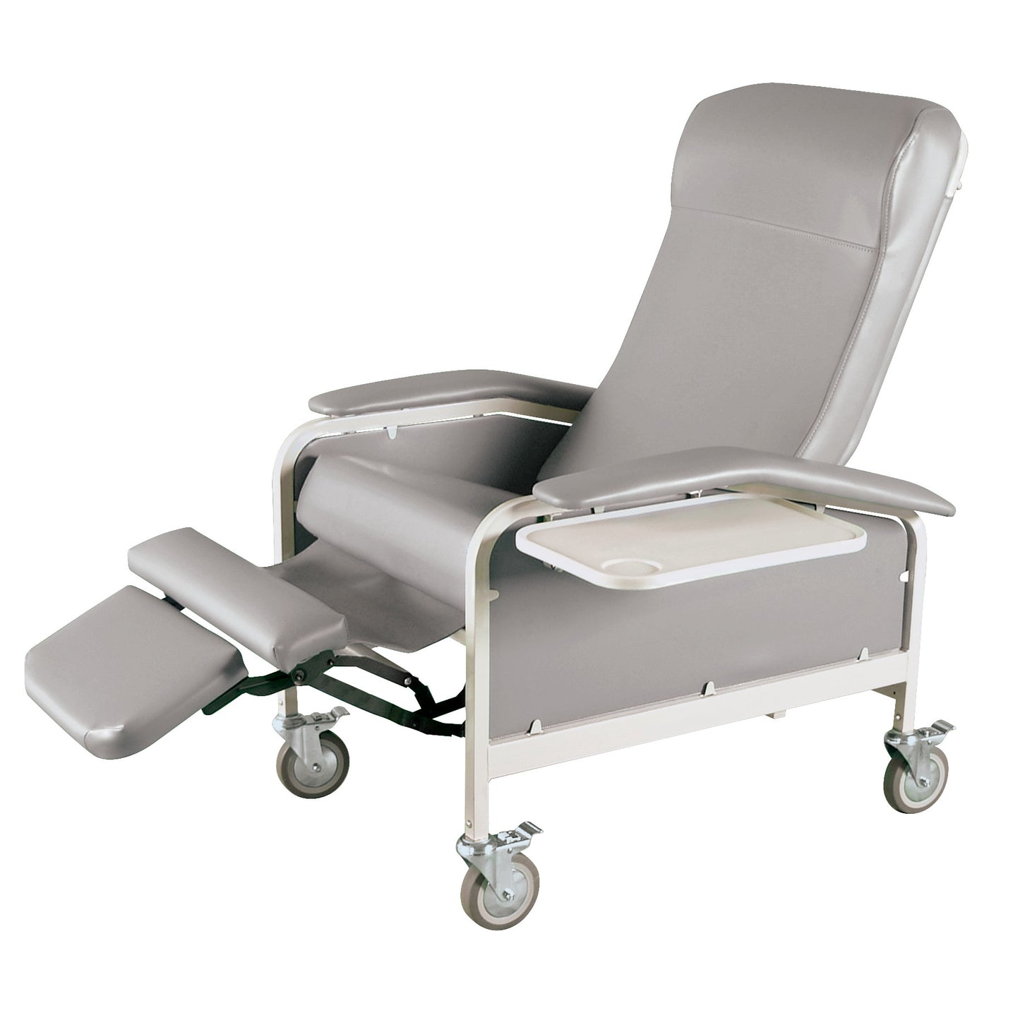 Drop Arm Care Cliner, Nylon Casters, Grey