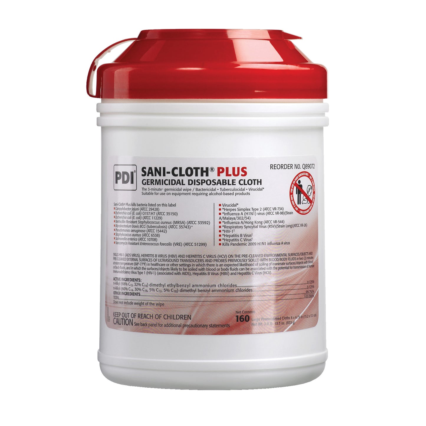 Sani-Cloth Plus Germicidal Disposable Wipes, Canister, Large, 160 Wipes/Canister, 12 Canisters/Case