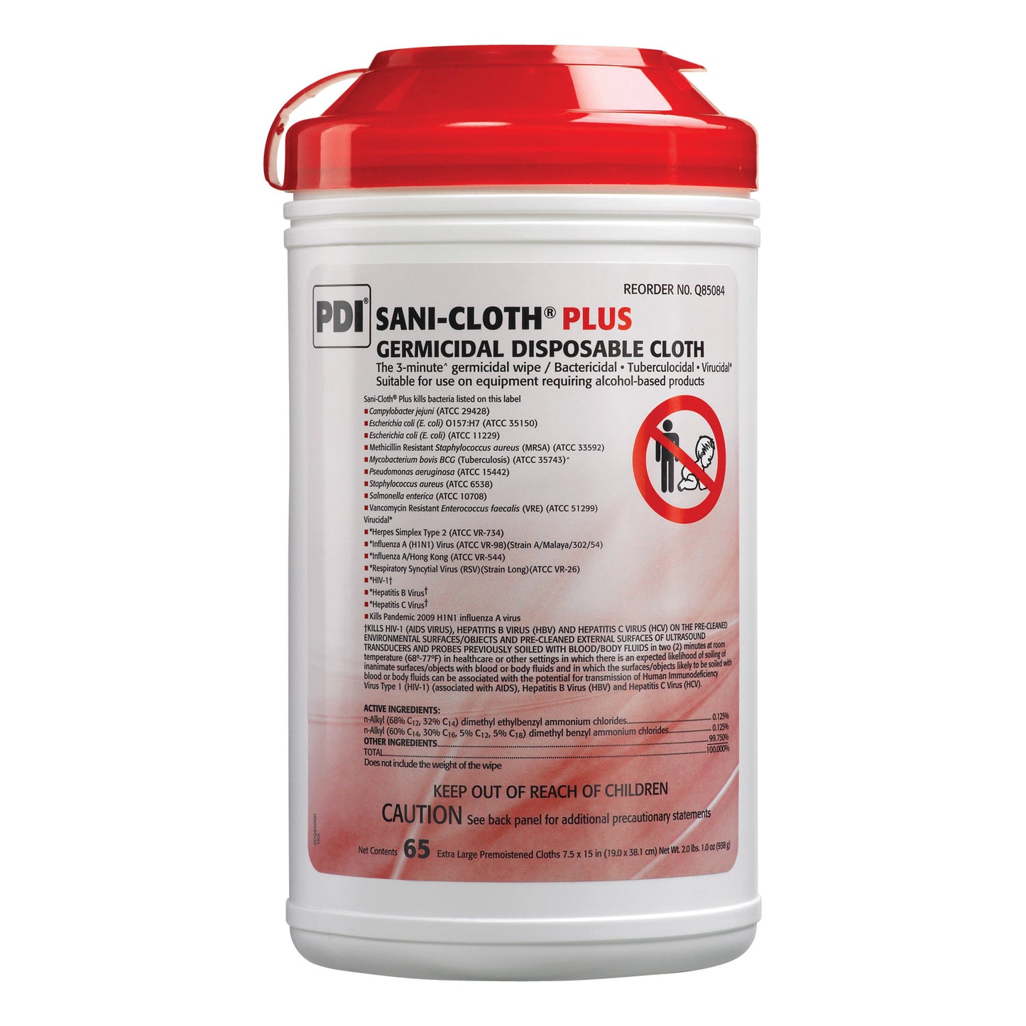 Sani-Cloth Plus Germicidal Disposable Wipes, Canister, X-Large, 65 Wipes/Canister, 6 Canisters/Case