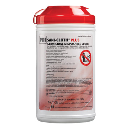 Sani-Cloth Plus Germicidal Disposable Wipes, Canister, X-Large, 65 Wipes/Canister, 6 Canisters/Case