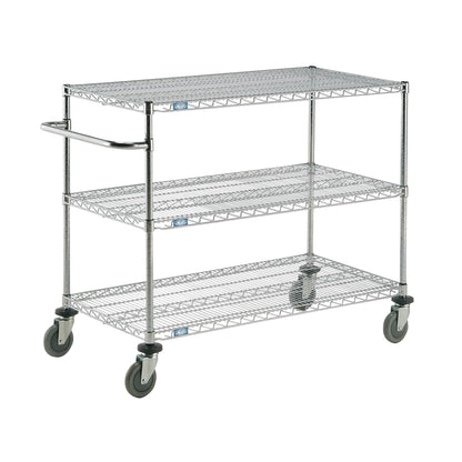 Adjustable Shelf Utility Cart, Chrome-Plated Wire, 3 Shelves, 48"W x 40"H x 24"D