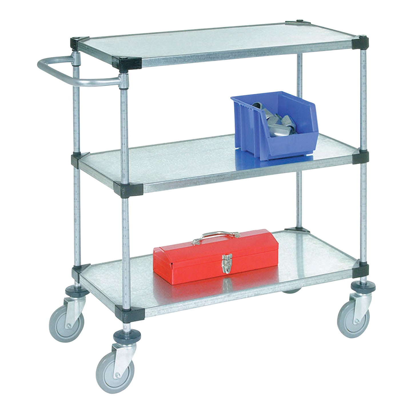 Adjustable Shelf Utility Cart, Galvanized Solid Steel, 3 Shelves, 48"W x 40"H x 18"D
