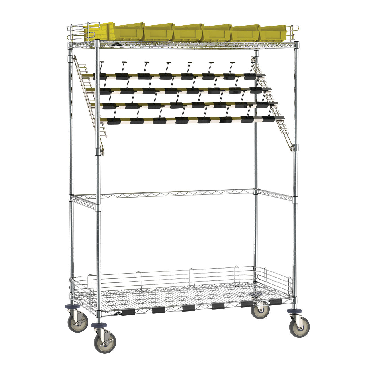 Super Erecta Wire Catheter Procedure Cart, Bulk Storage Style, 24"W x 48"H, 4 Bars, 32 Hooks, 6 Bins, 6 Ledges