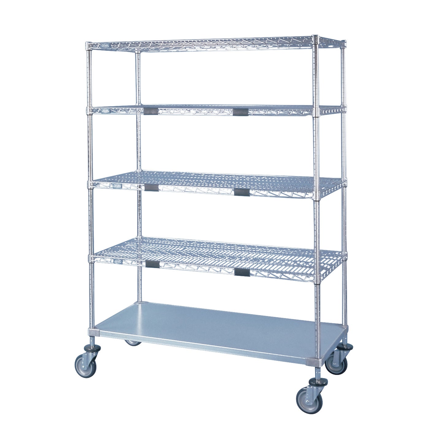 Exchange and Linen Transport Truck, Chrome, Open, 4 Wire/1 Solid Shelves, 60"W x 69"H x 24"D, 800-lb. Capacity (Std Duty)