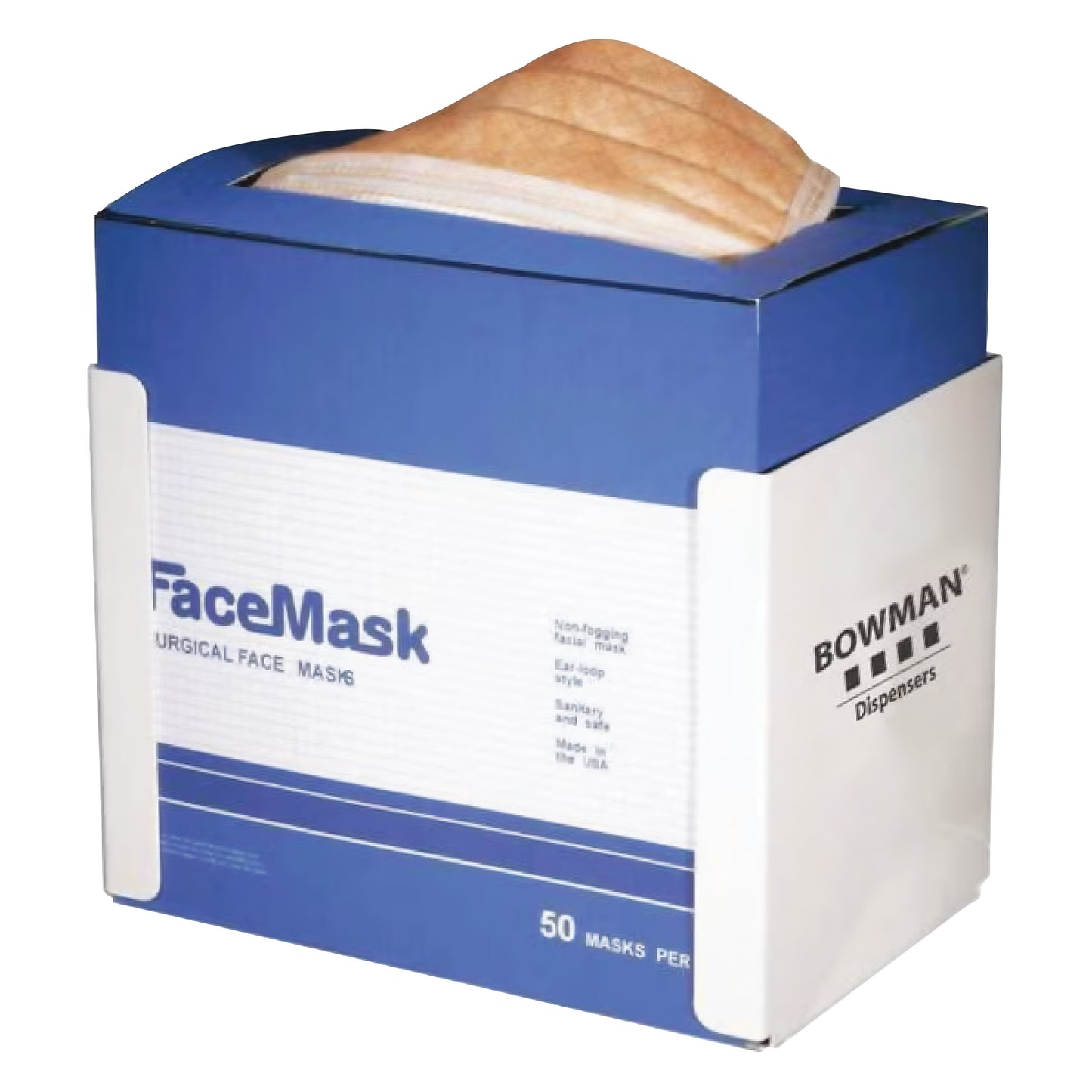 Face Mask Dispenser, Single, Earloop Style, White Powder-Coated Steel, 8"W x 6"H x 5-1/4"D, 12/Case