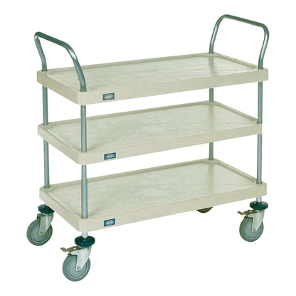 Solid Plastic Shelf Utility Cart, 3 Shelves, 36"W x 39"H x 18"D, Poly Casters