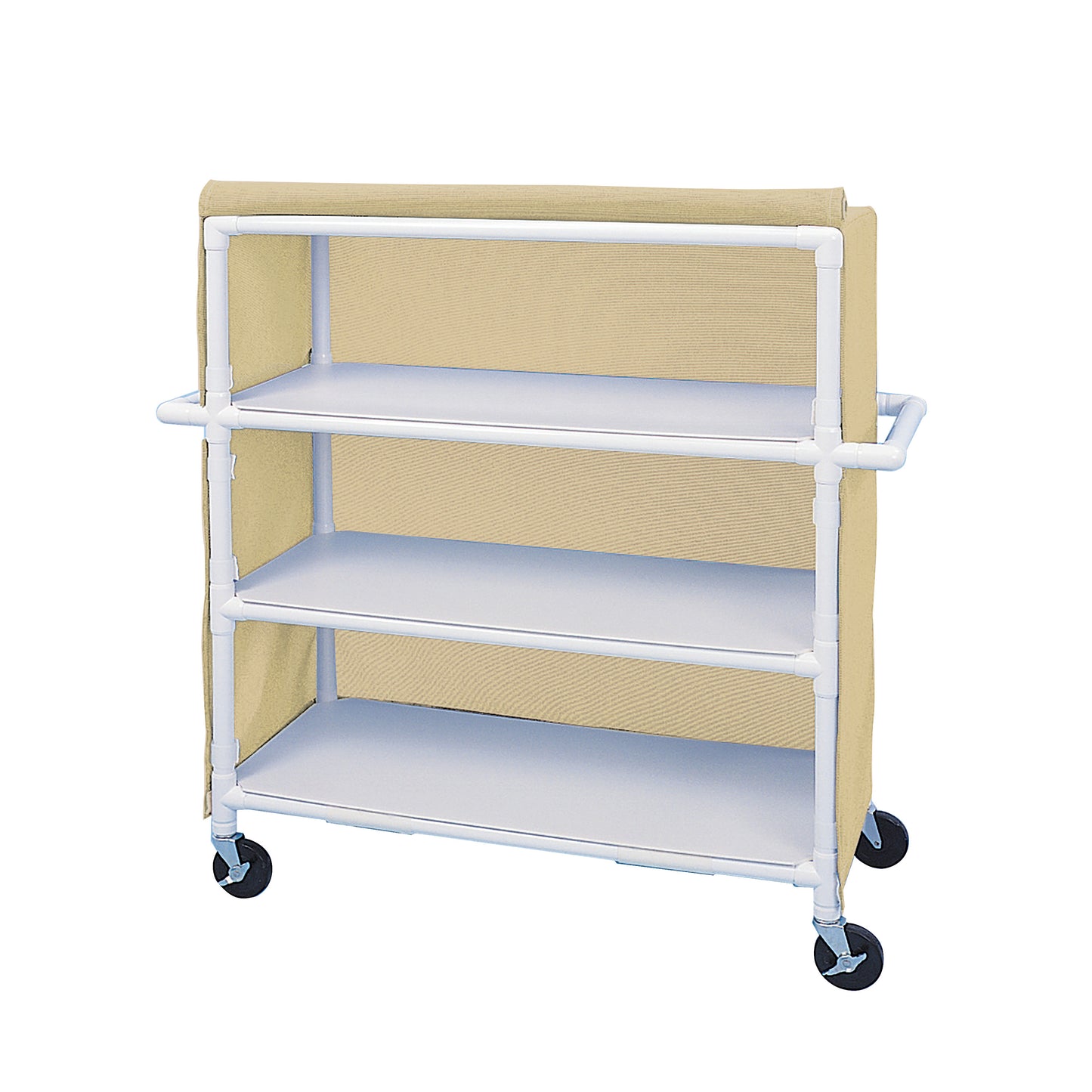 Linen Cart, Jumbo, 3 Shelves, 58"W x 60-1/4"H x 21-1/2"D, Tan