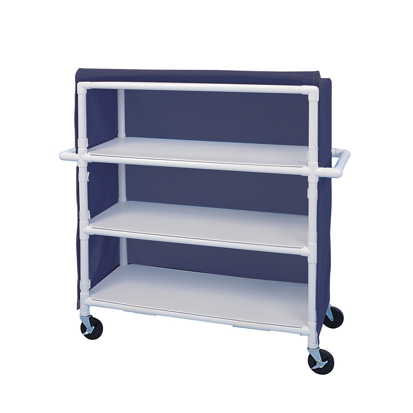 Linen Cart, Jumbo, 3 Shelves, 58"W x 60-1/4"H x 21-1/2"D, Navy