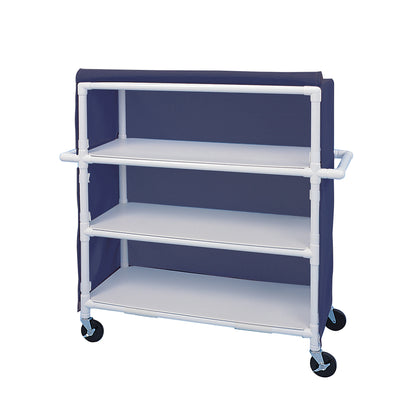 Linen Cart, Jumbo, 3 Shelves, 58"W x 60-1/4"H x 21-1/2"D, Navy