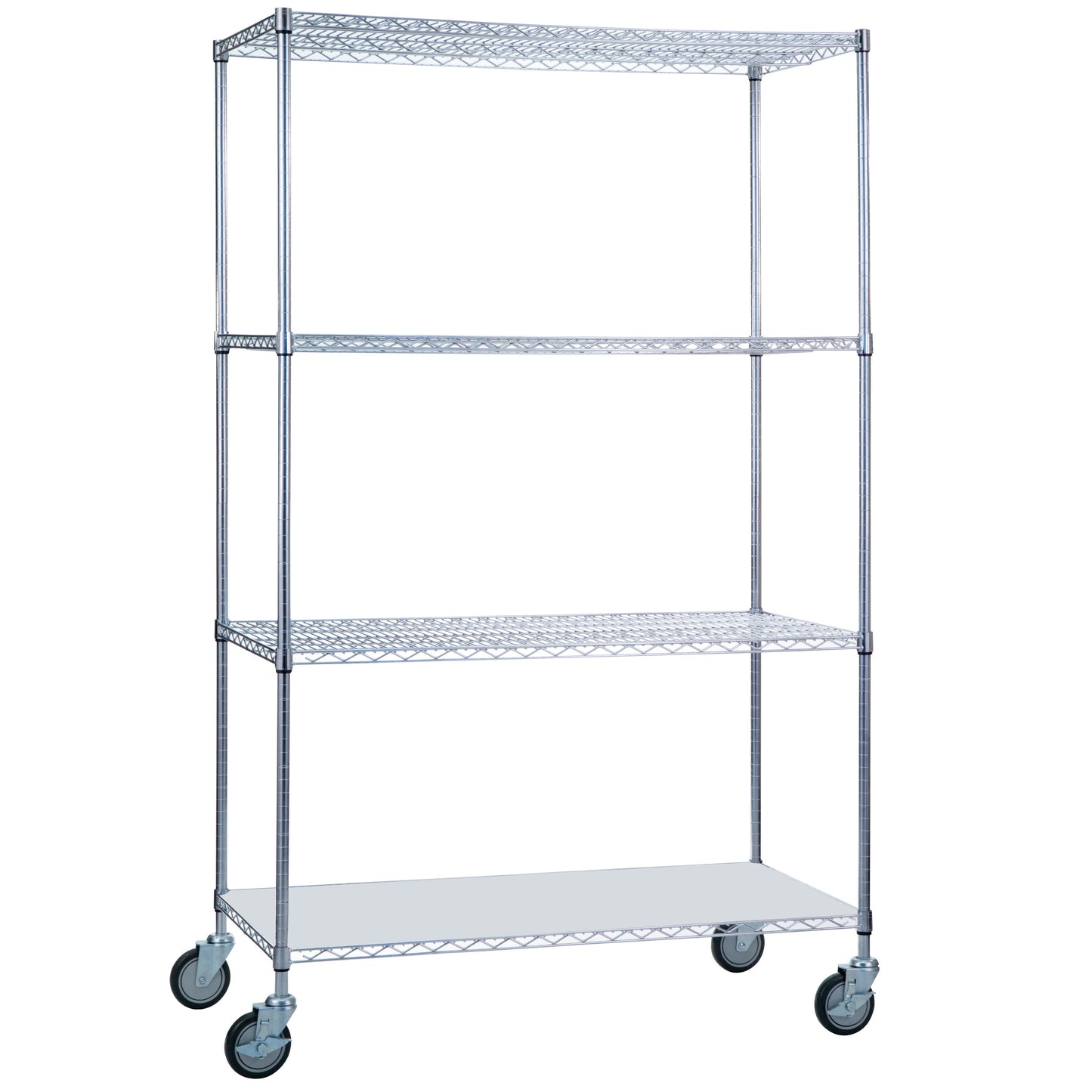 Wire Linen Cart, 4 Shelves, Chrome, Solid Bottom, 36"W x 72"H x 18"D