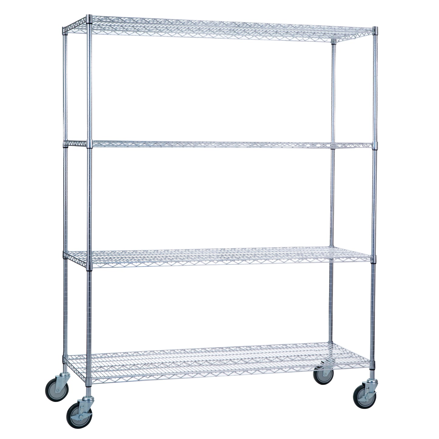 Wire Linen Cart, 4 Shelves, Chrome, Wire Bottom, 60"W x 72"H x 18"D