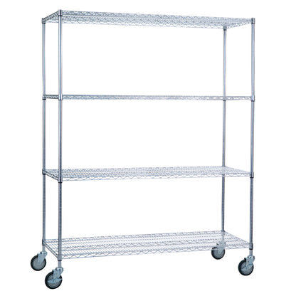 Wire Linen Cart, 4 Shelves, Chrome, Wire Bottom, 60"W x 72"H x 18"D
