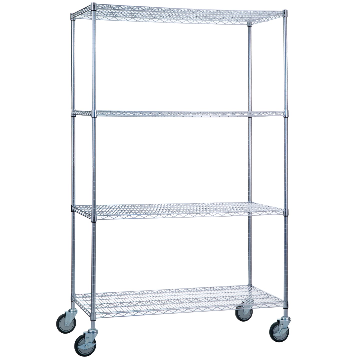 Wire Linen Cart, 4 Shelves, Chrome, Wire Bottom, 36"W x 72"H x 24"D