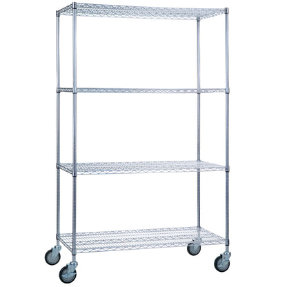 Wire Linen Cart, 4 Shelves, Chrome, Wire Bottom, 36"W x 72"H x 24"D