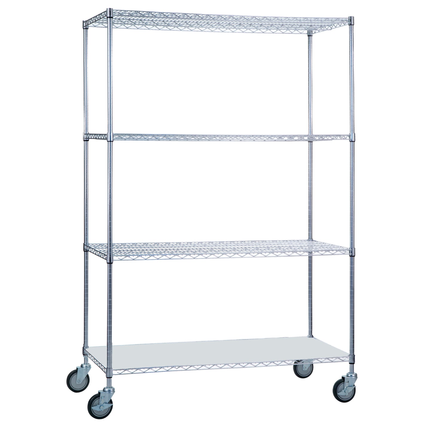Wire Linen Cart, 4 Shelves, Chrome, Solid Bottom, 48"W x 72"H x 24"D