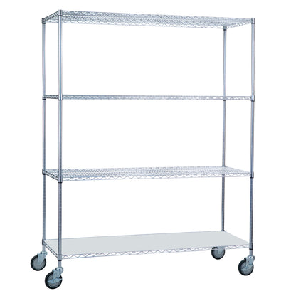 Wire Linen Cart, 4 Shelves, Chrome, Solid Bottom, 60"W x 72"H x 24"D