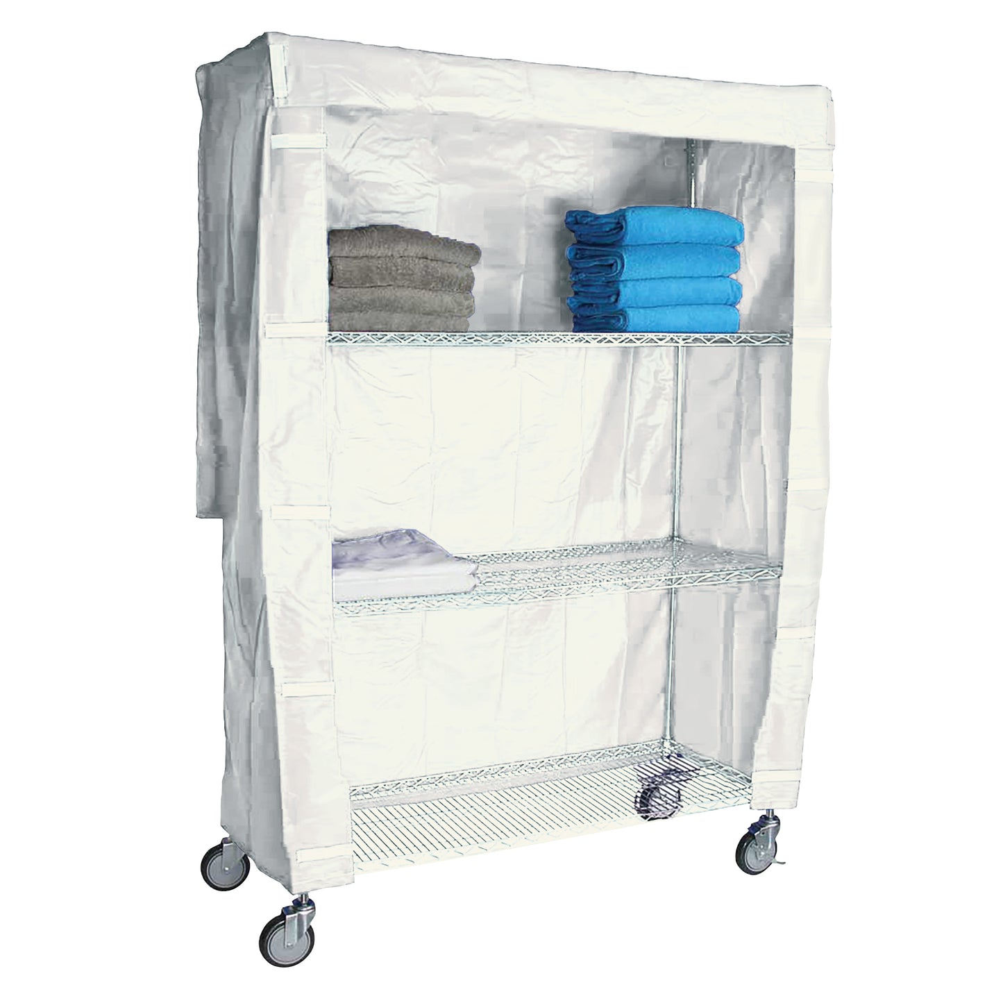 Cart Cover for 4-Shelf Chrome Wire Linen Cart, 48"W x 72"H x 18"D, White