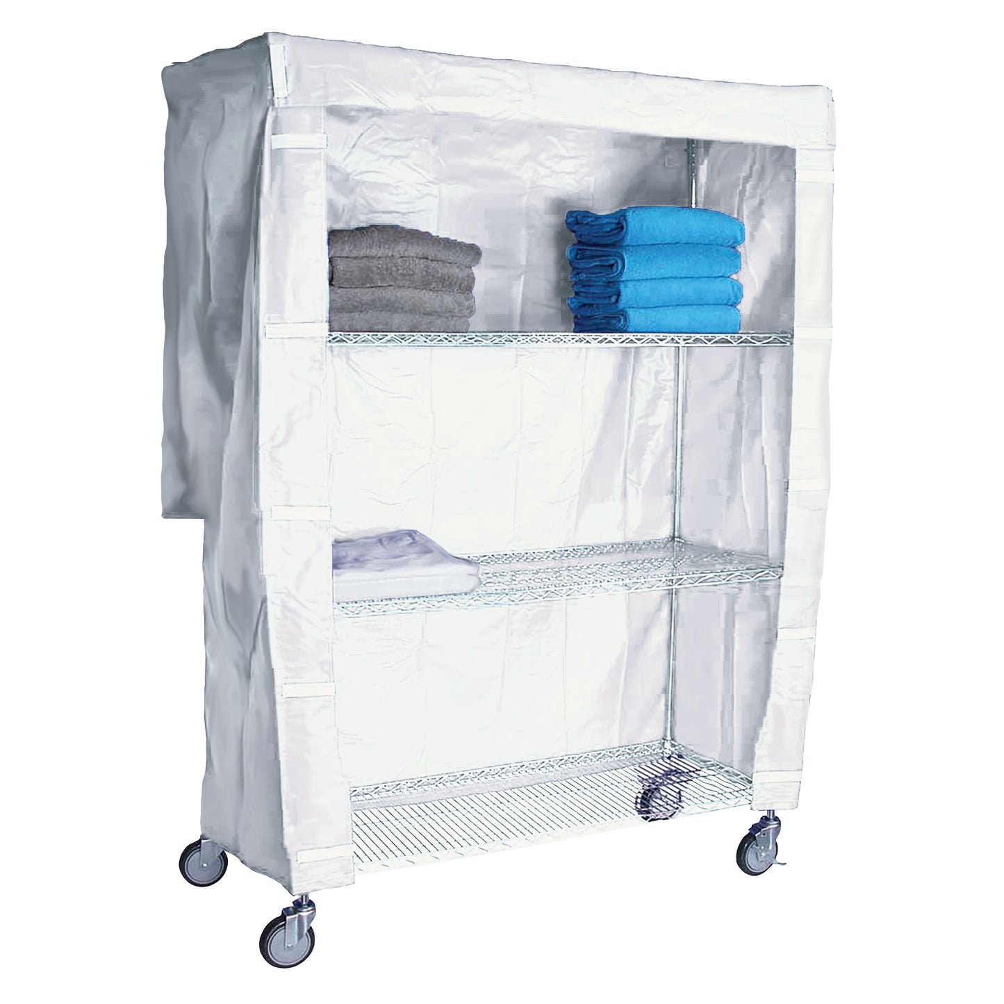 Cart Cover for 4-Shelf Chrome Wire Linen Cart, 48"W x 72"H x 24"D, White