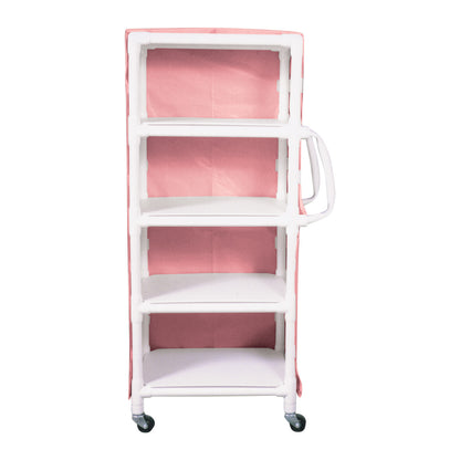 MRI PVC Linen Cart, 4 Shelves, Mesh Cover, Mauve