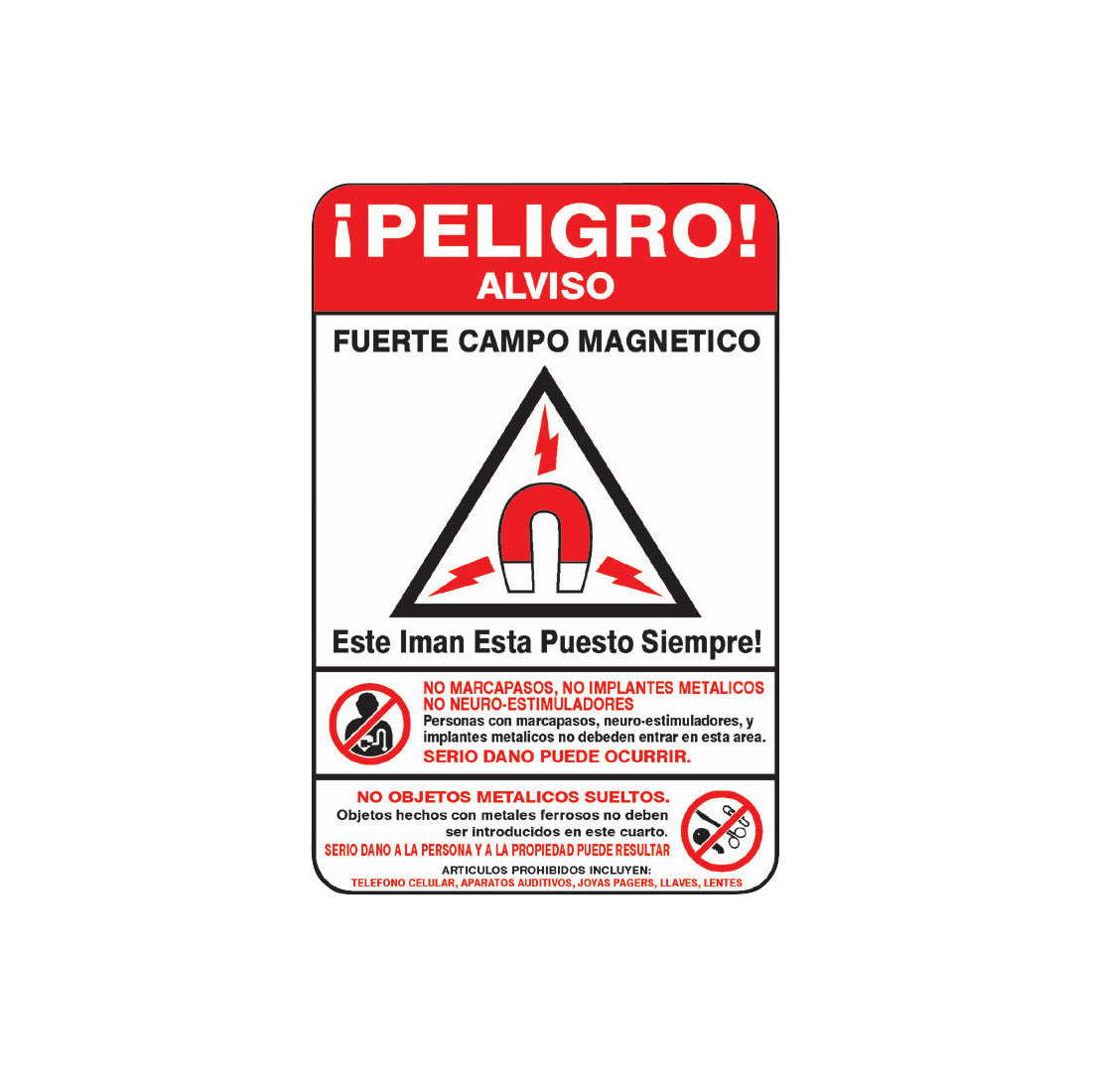 Danger Wall Sign, 4"W x 8"L, Spanish