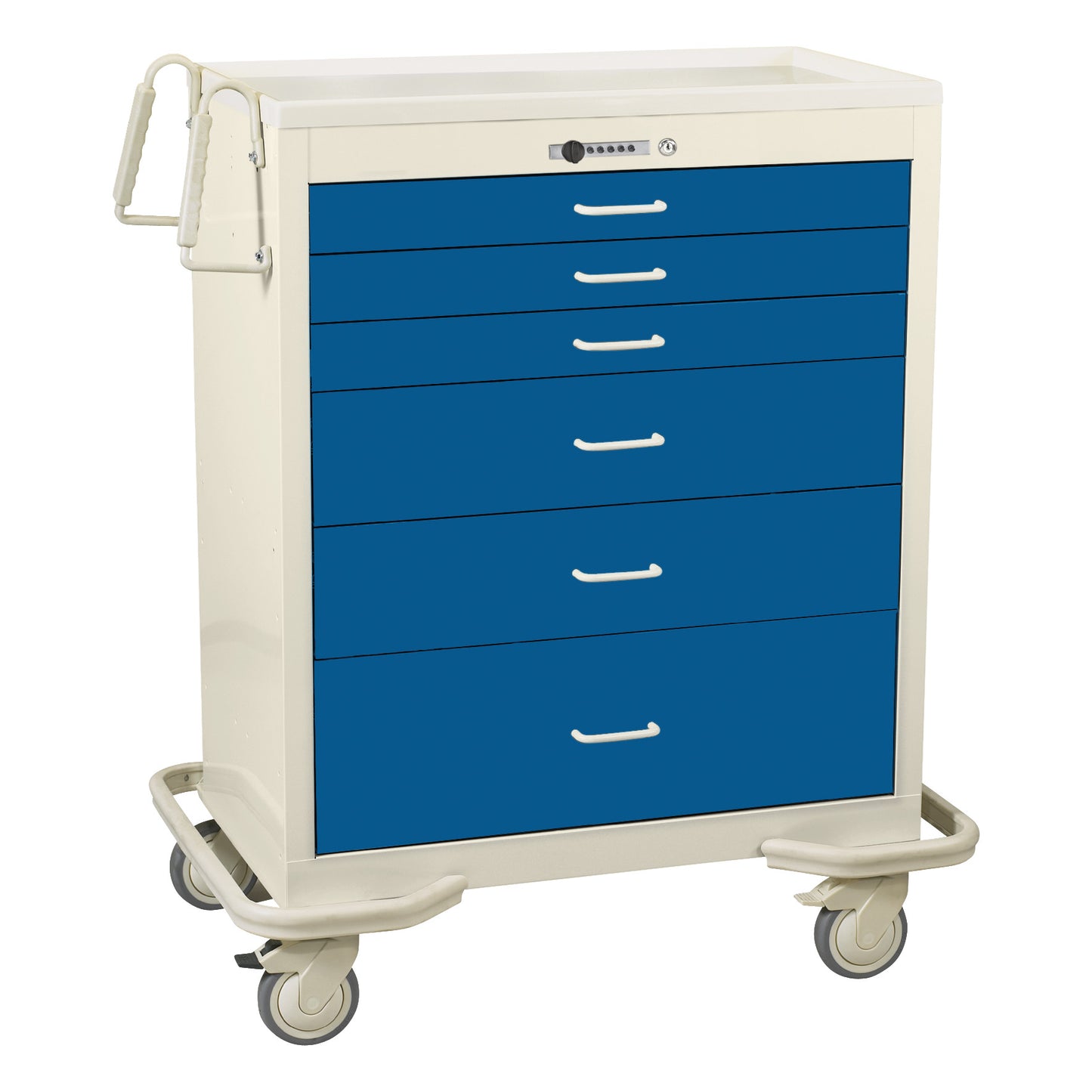 Wide Series 6-Drawer Anesthesia/Procedure Cart, Push-Button Lock, Two-Tone Dark Blue