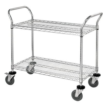 Wire Utility Cart, Stainless Steel, 2 Shelves, 36"W x 37-1/2"H x 18"D