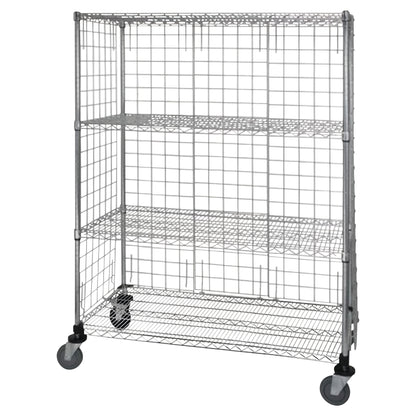 Wire Enclosure Exchange and Linen Cart, Chrome, 4 Shelves, 36"W x 69"H x 24"D