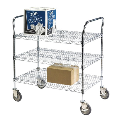 Wire Shelf Utility Cart, Heavy Duty, Chrome, 3 Shelves, 36"W x 39"H x 18"D, 1200-lb. Capacity