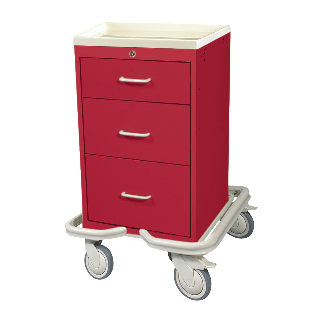 Mini Series 3-Drawer Isolation Tower Cart, Key Lock, Solid Red