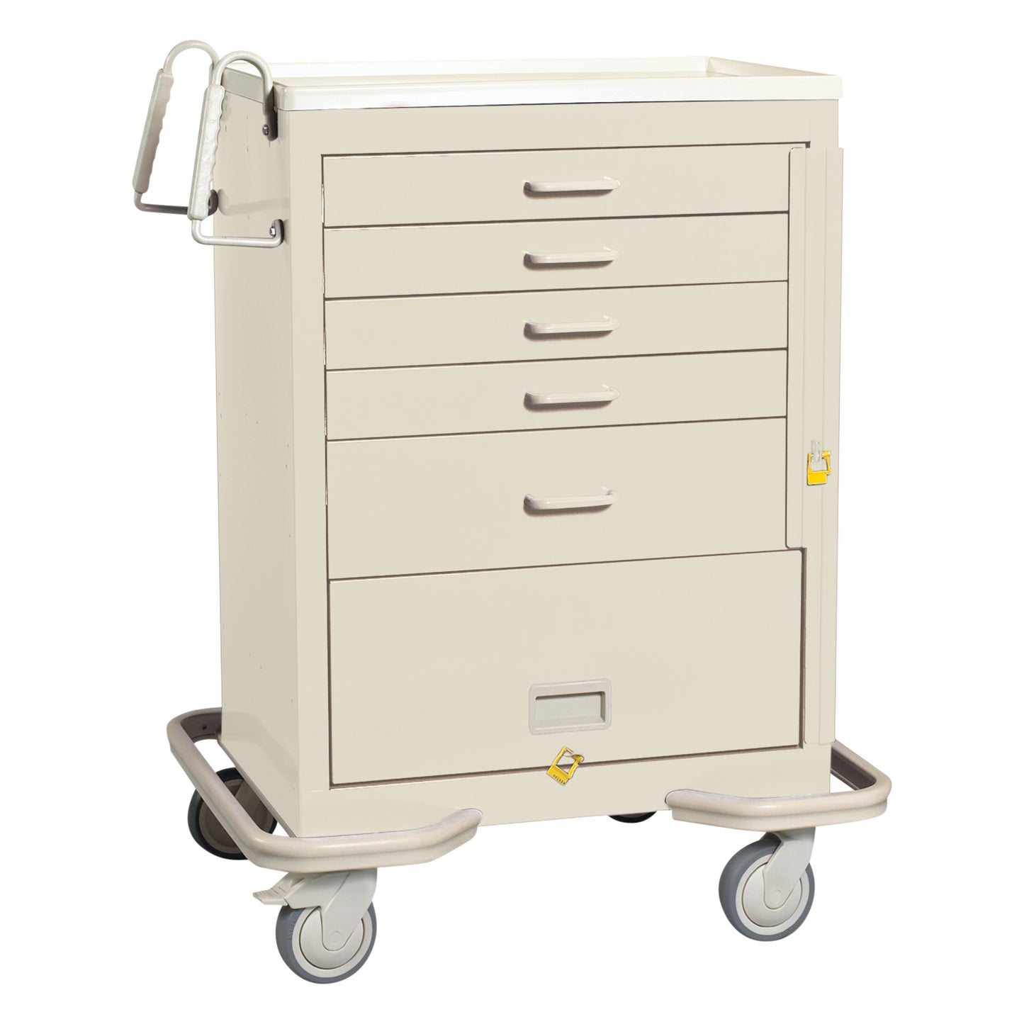 Standard Series 5-Drawer Emergency Cart with Panel, Breakaway Lock, Solid Beige