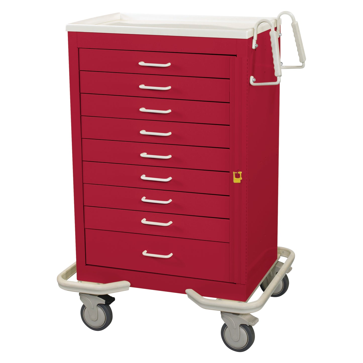 Standard Series 9-Drawer Emergency Cart, Breakaway Lock, Solid Red