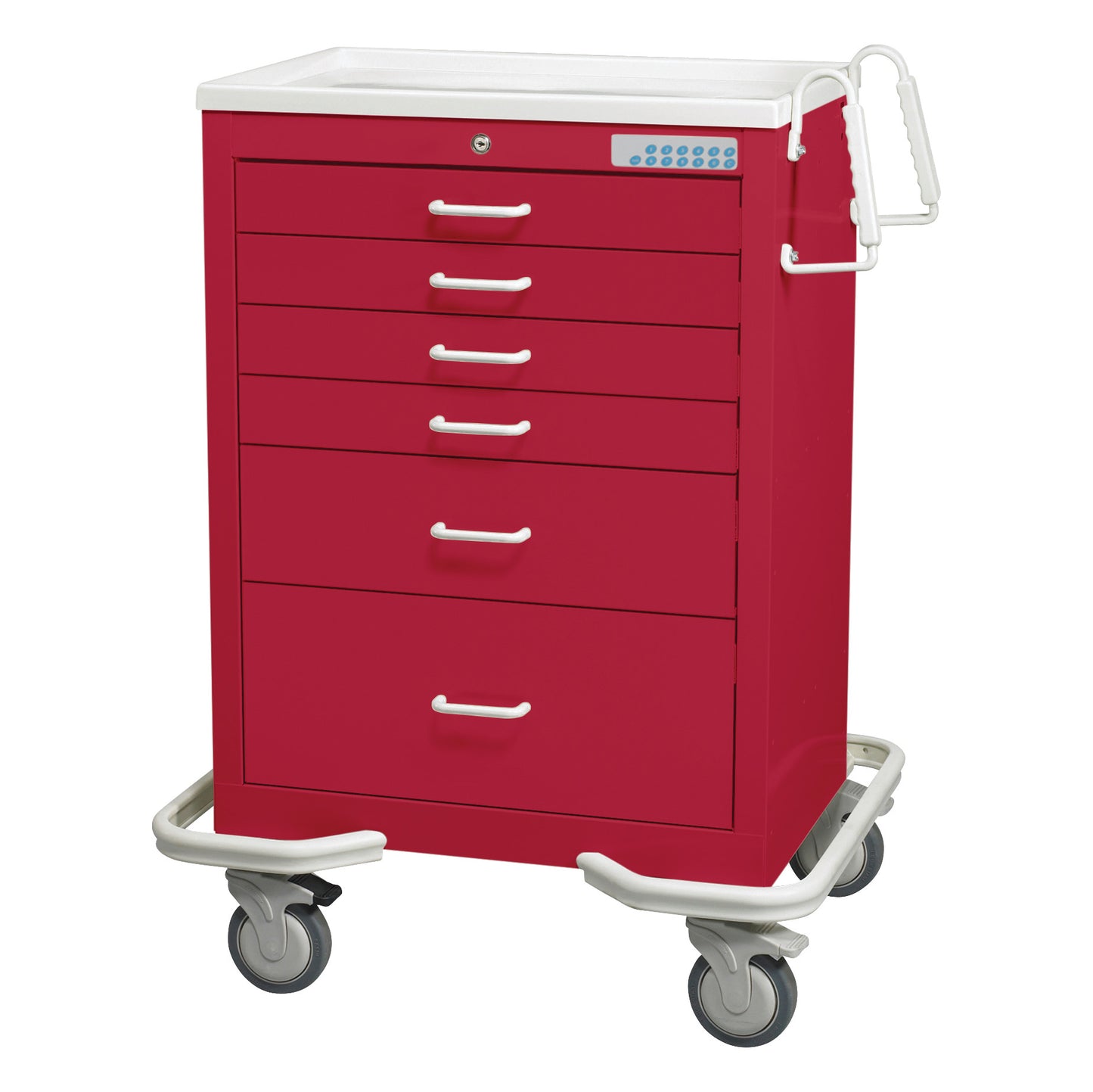 Standard Series 6-Drawer Anesthesia/Procedure Cart, Electronic Lock, 27" Drawer Space, Solid Red