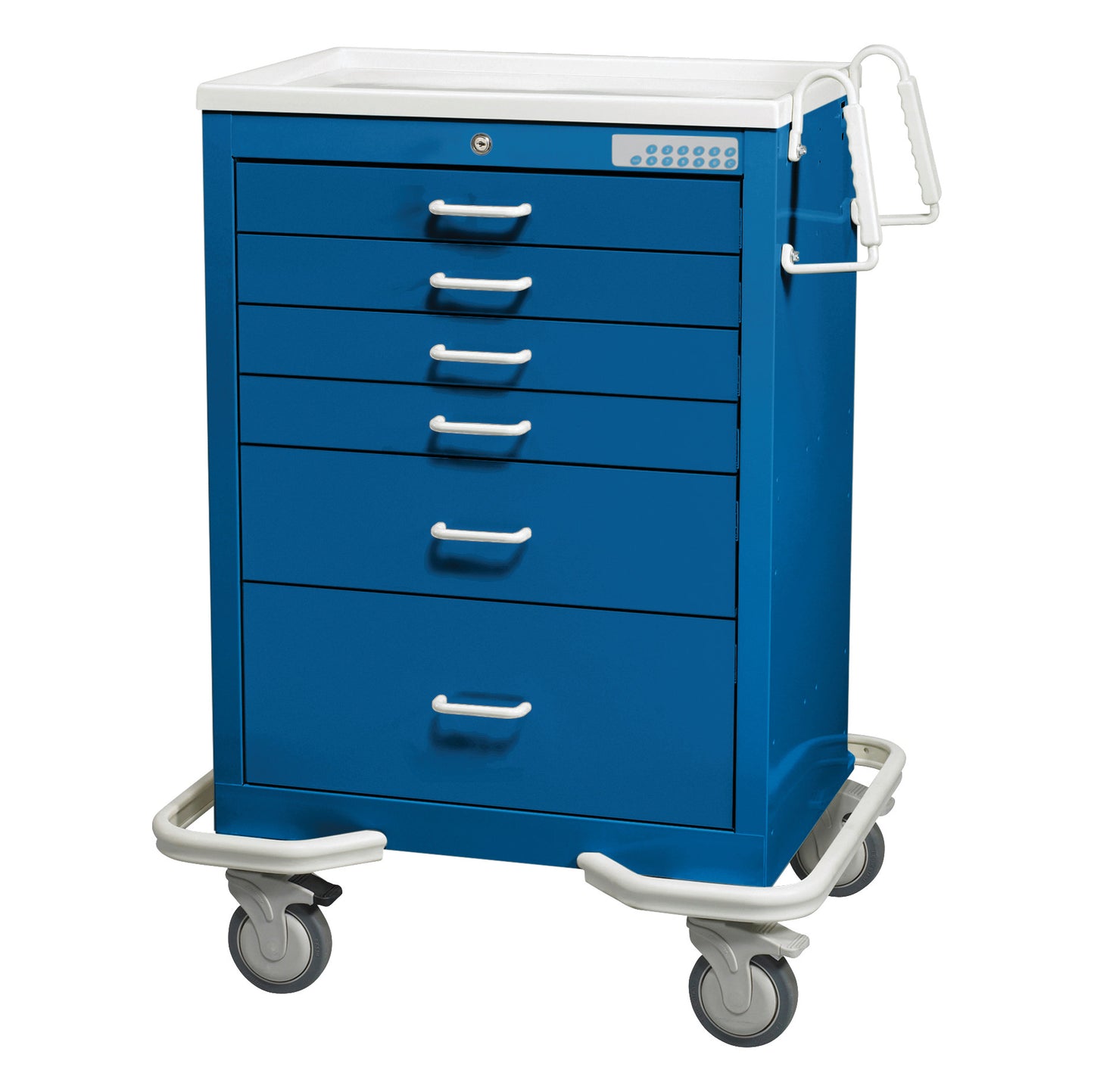 Standard Series 6-Drawer Anesthesia/Procedure Cart, Electronic Lock, 27" Drawer Space, Solid Dark Blue