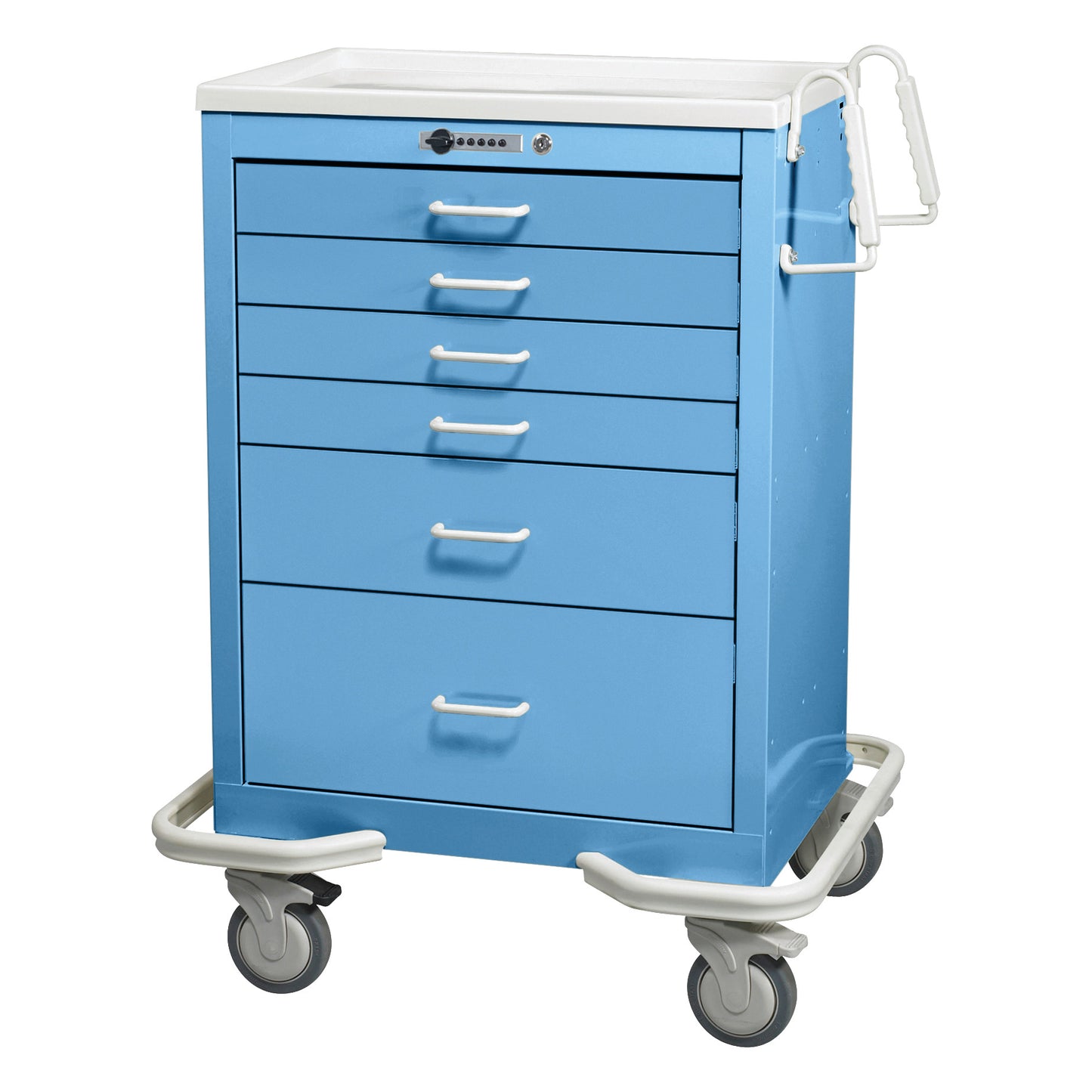 Standard Series 6-Drawer Anesthesia/Procedure Cart, Push-Button Lock, 27" Drawer Space, Solid Slate Blue
