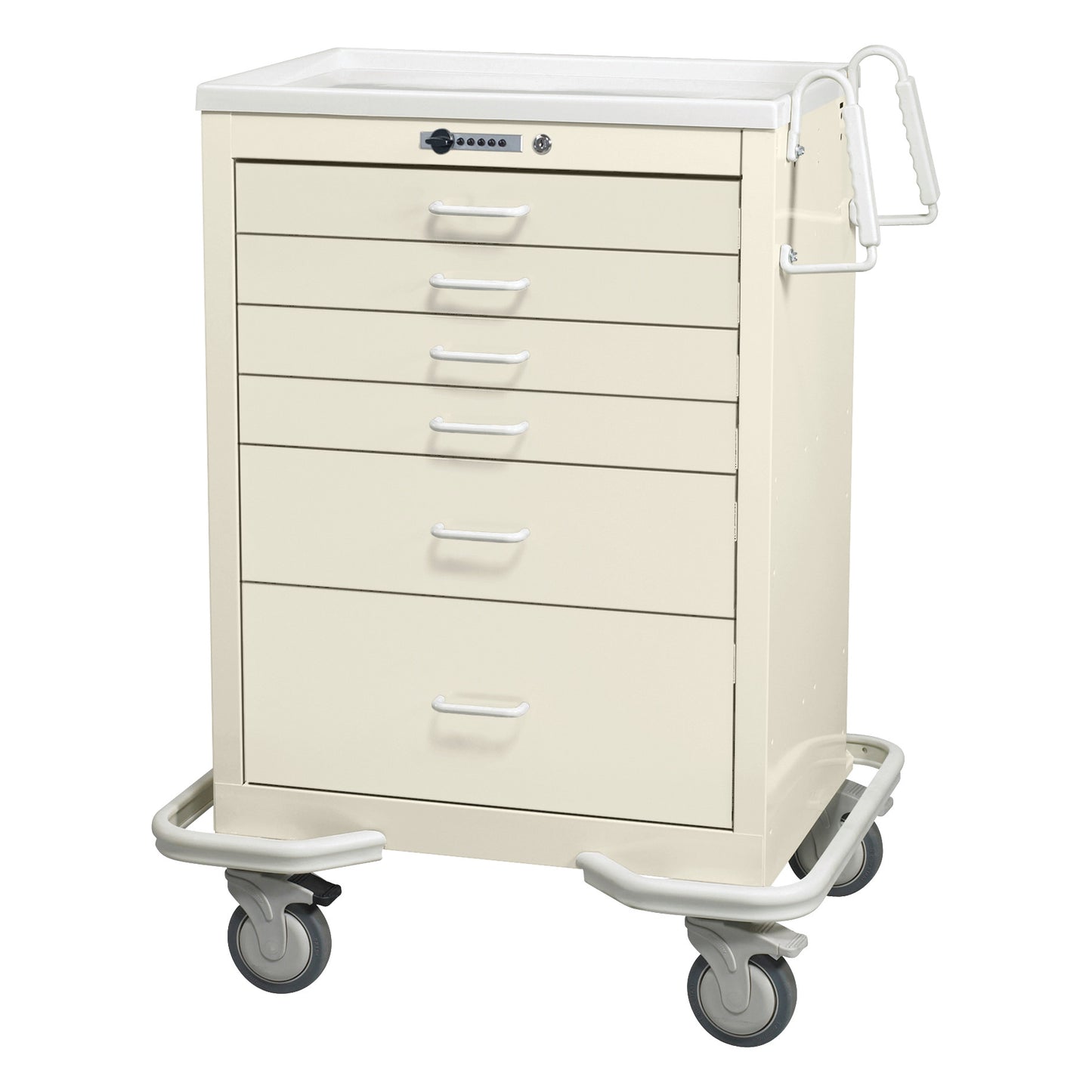 Standard Series 6-Drawer Anesthesia/Procedure Cart, Push-Button Lock, 27" Drawer Space, Solid Beige