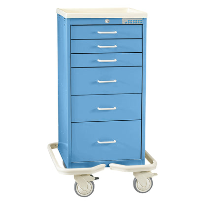 Mini Series 6-Drawer Anesthesia/Procedure Tower Cart, Electronic Lock, Solid Slate Blue