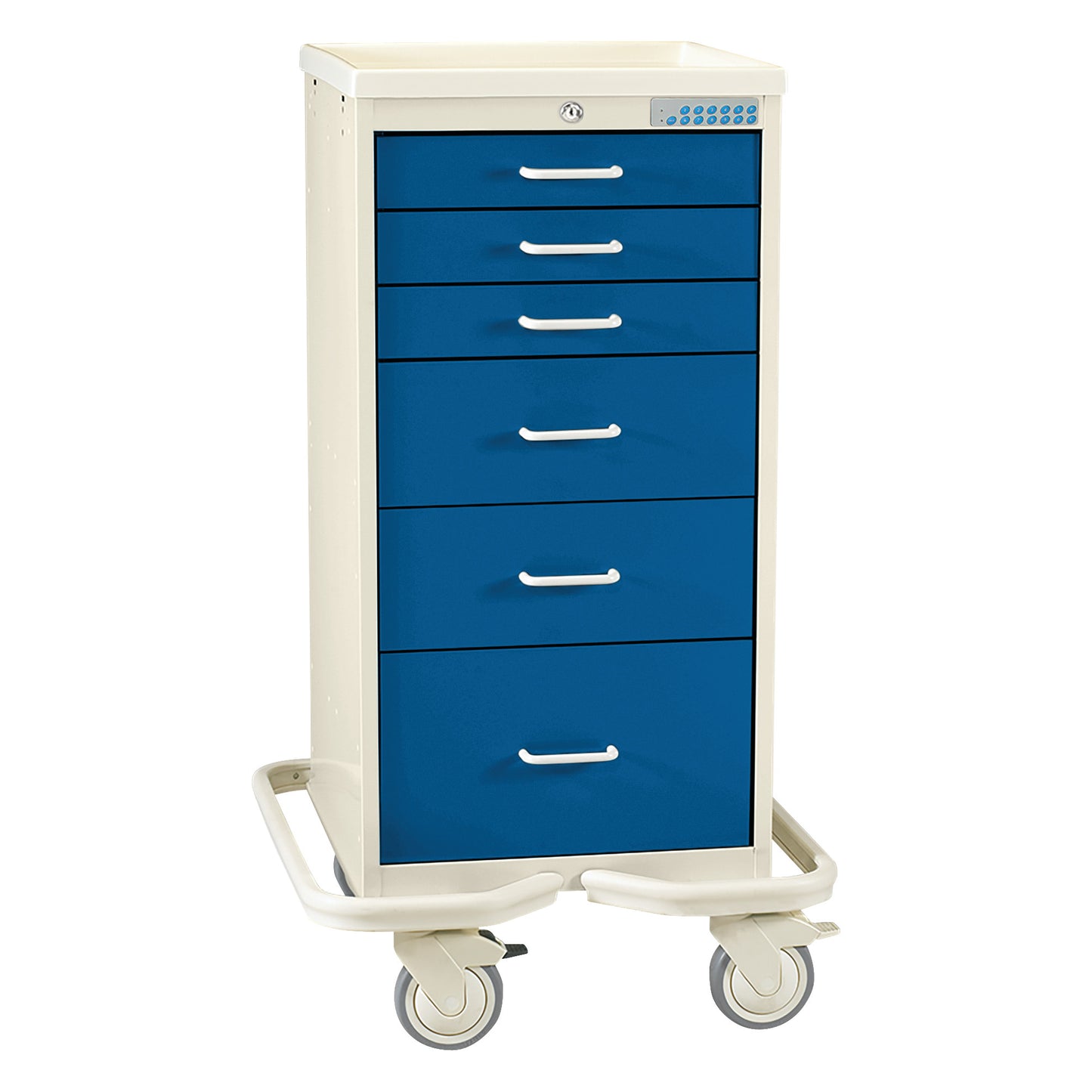 Mini Series 6-Drawer Anesthesia/Procedure Tower Cart, Electronic Lock, Two-Tone Dark Blue