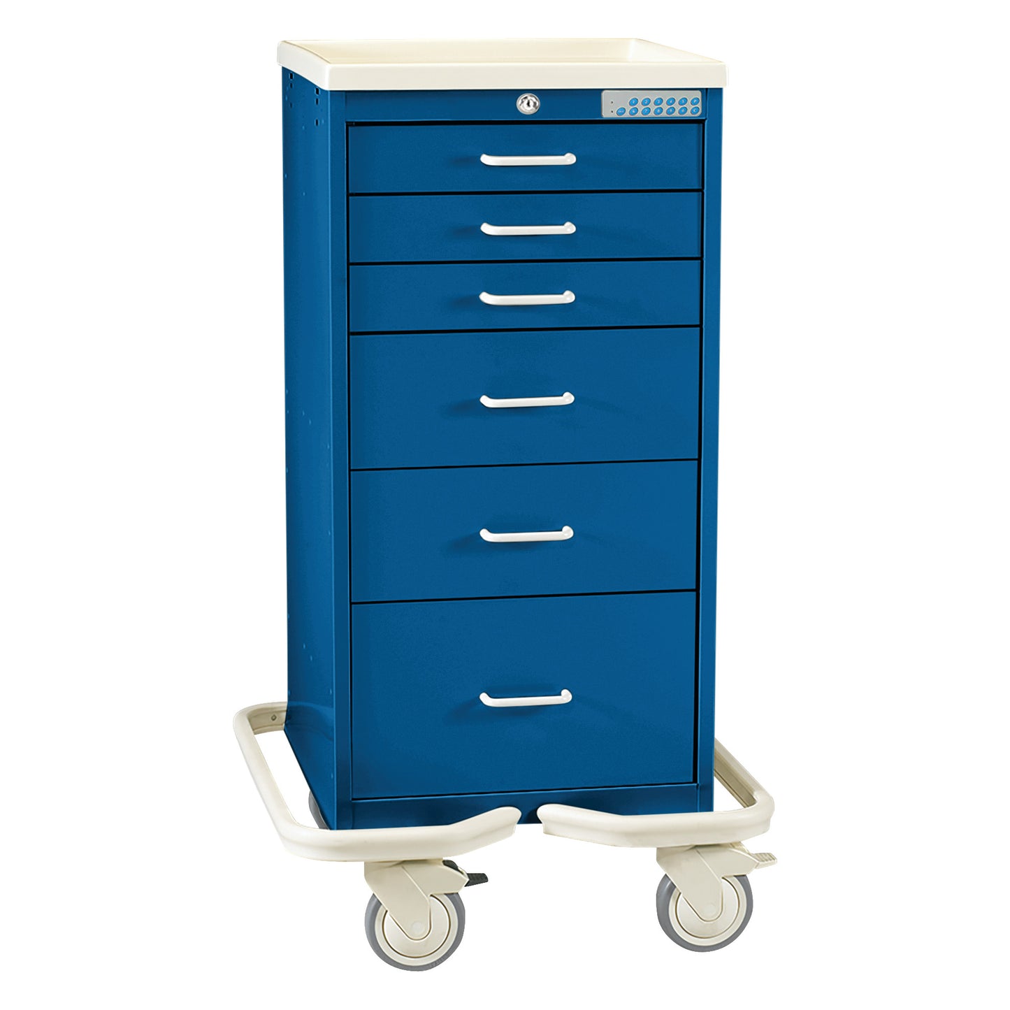 Mini Series 6-Drawer Anesthesia/Procedure Tower Cart, Electronic Lock, Solid Dark Blue