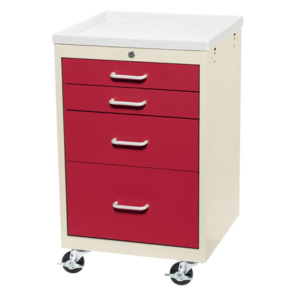 Mini Series 4-Drawer Anesthesia/Procedure Cart, Key Lock, Two-Tone Red
