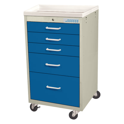 Mini Series 5-Drawer Anesthesia/Procedure Cart, Electronic Lock, Two-Tone Dark Blue