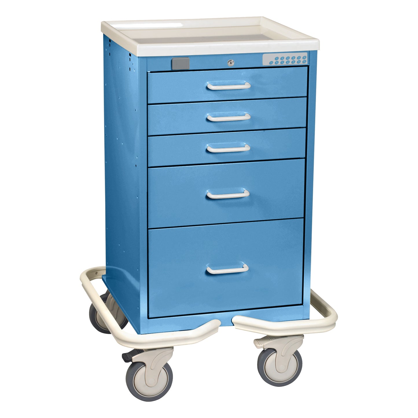 Mini Series 5-Drawer Anesthesia/Procedure Tower Cart, Proximity Lock, Solid Slate Blue