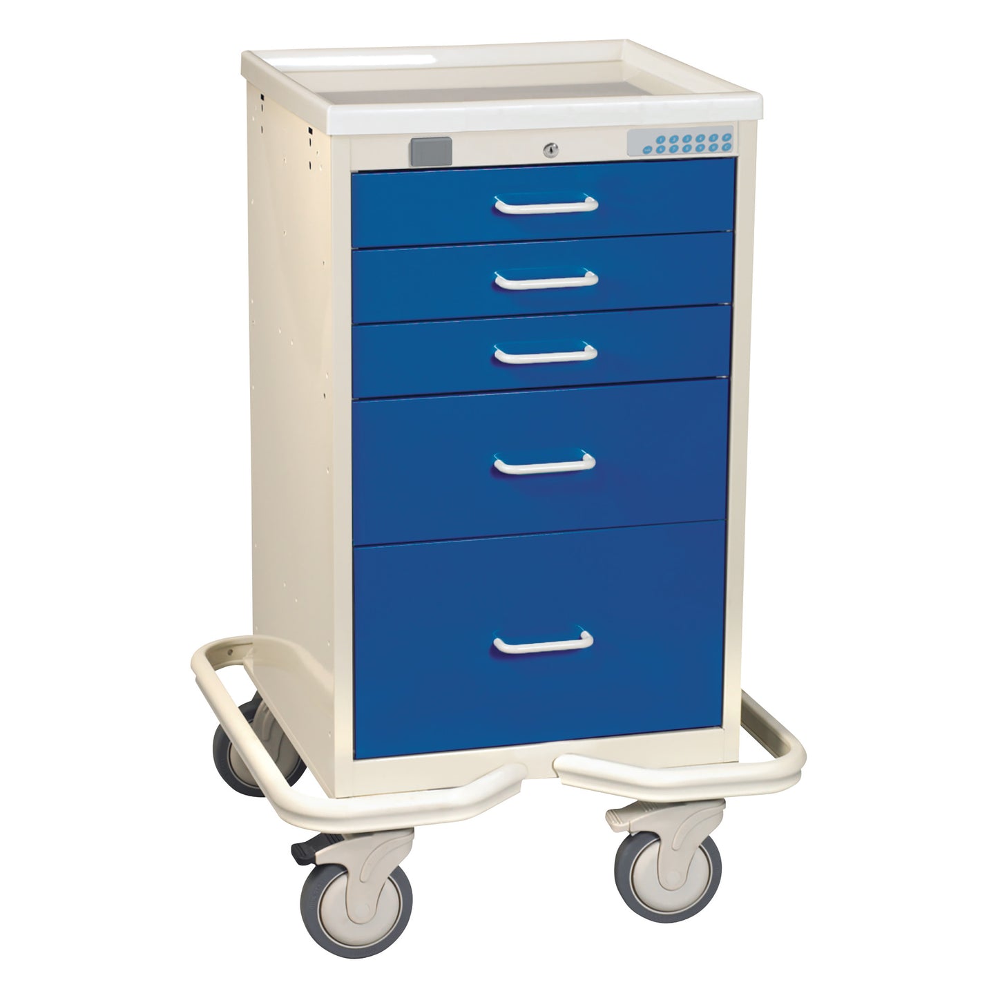 Mini Series 5-Drawer Anesthesia/Procedure Tower Cart, Proximity Lock, Two-Tone Dark Blue