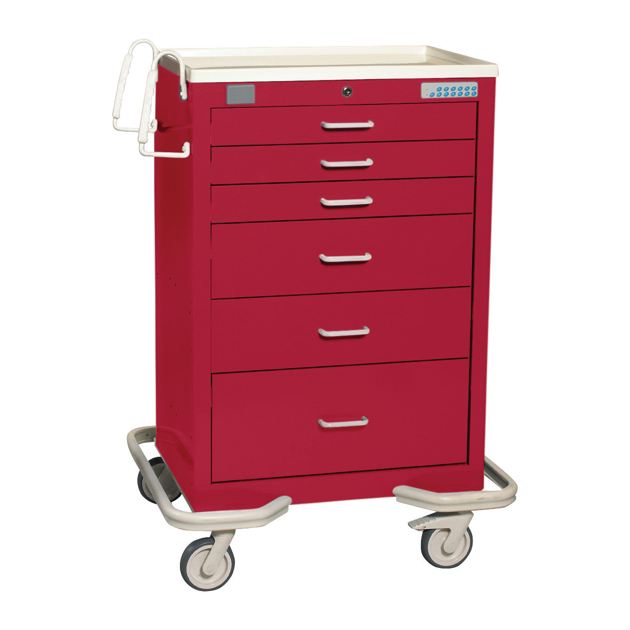 Standard Series 6-Drawer Anesthesia/Procedure Cart, Proximity Lock, 30" Drawer Space, Solid Red