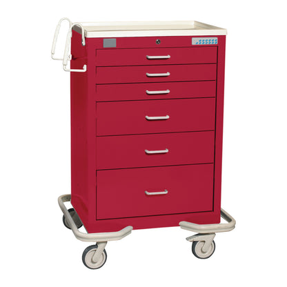 Standard Series 6-Drawer Anesthesia/Procedure Cart, Proximity Lock, 30" Drawer Space, Solid Red