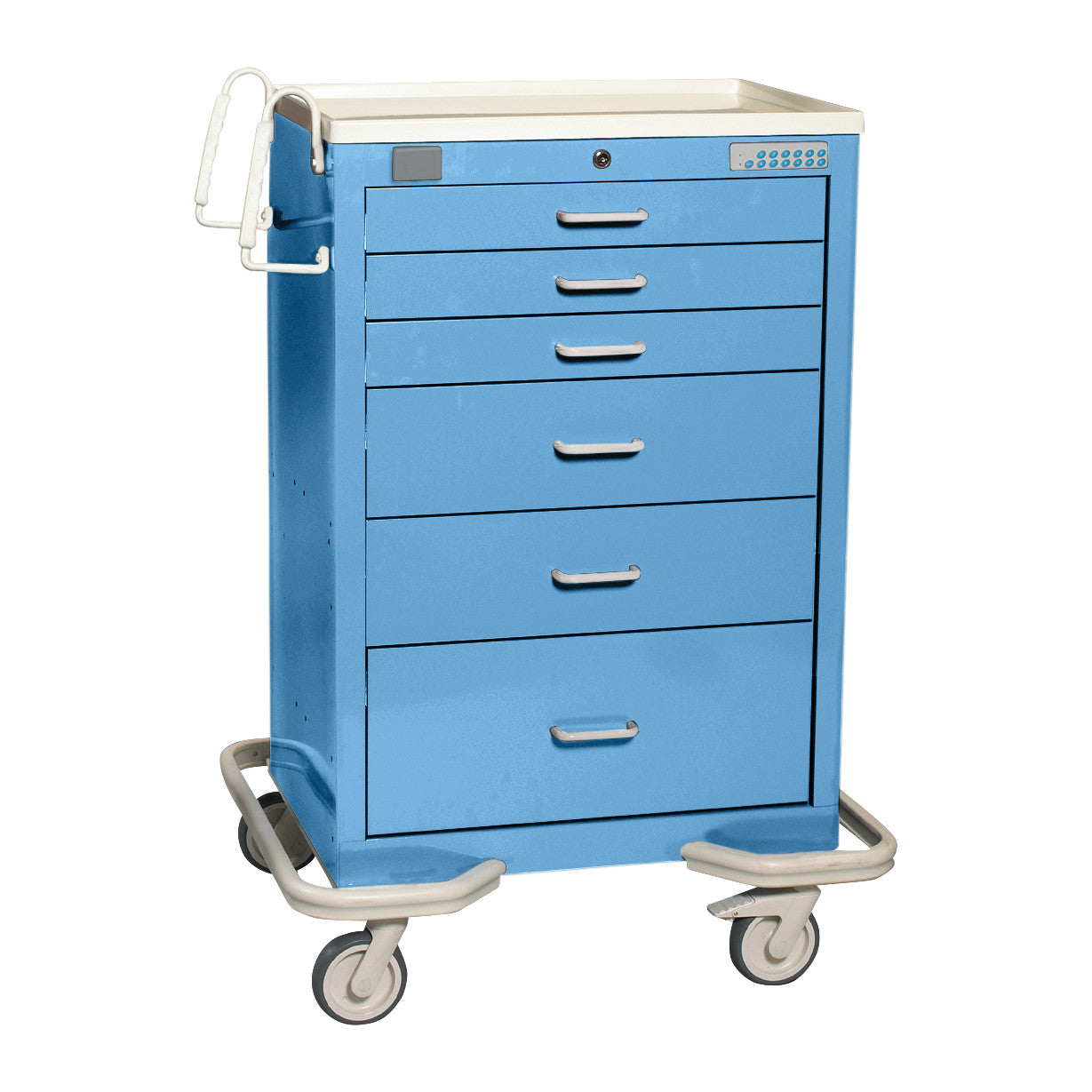 Standard Series 6-Drawer Anesthesia/Procedure Cart, Proximity Lock, 30" Drawer Space, Solid Slate Blue