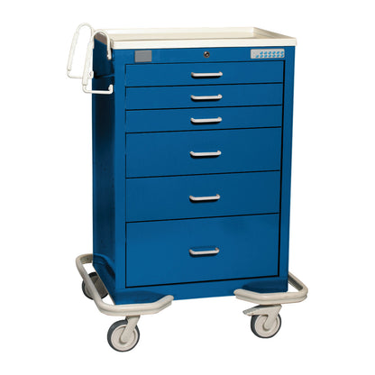 Standard Series 6-Drawer Anesthesia/Procedure Cart, Proximity Lock, 30" Drawer Space, Solid Dark Blue