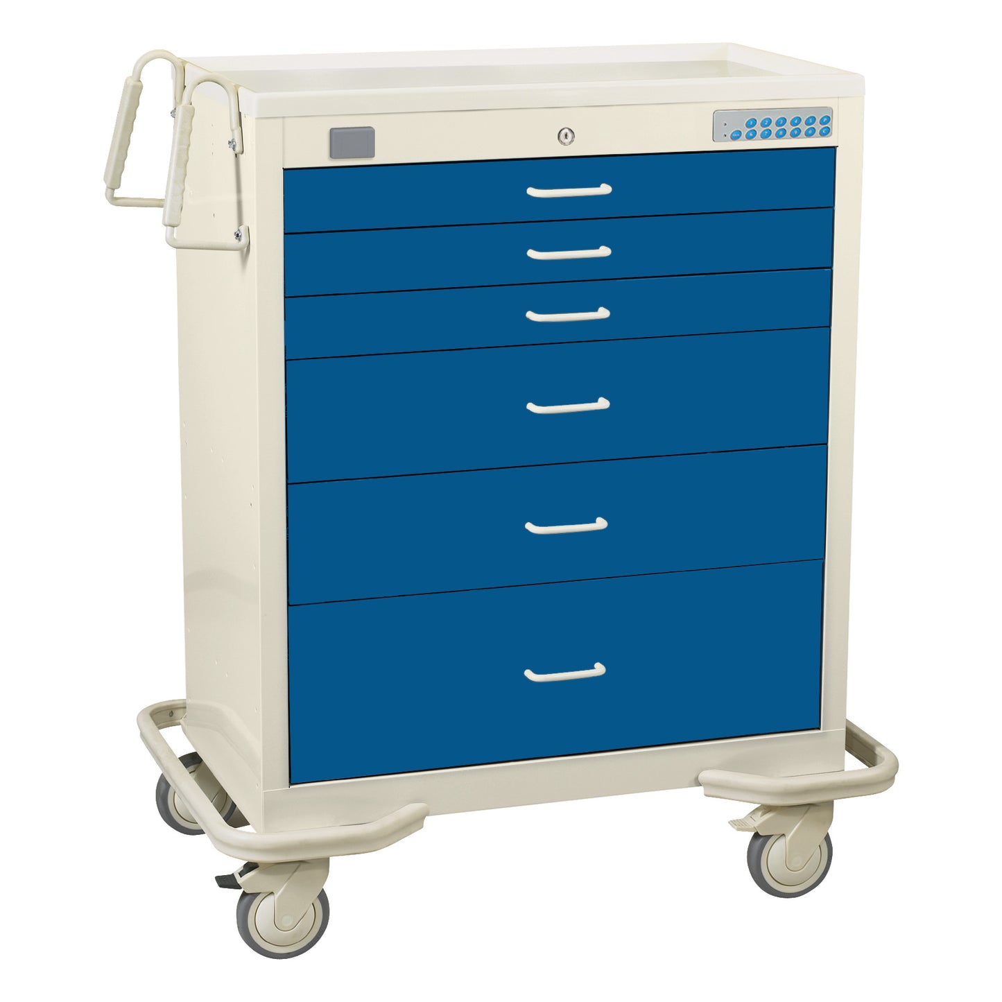 Wide Series 6-Drawer Anesthesia/Procedure Cart, Proximity Lock, Two-Tone Dark Blue