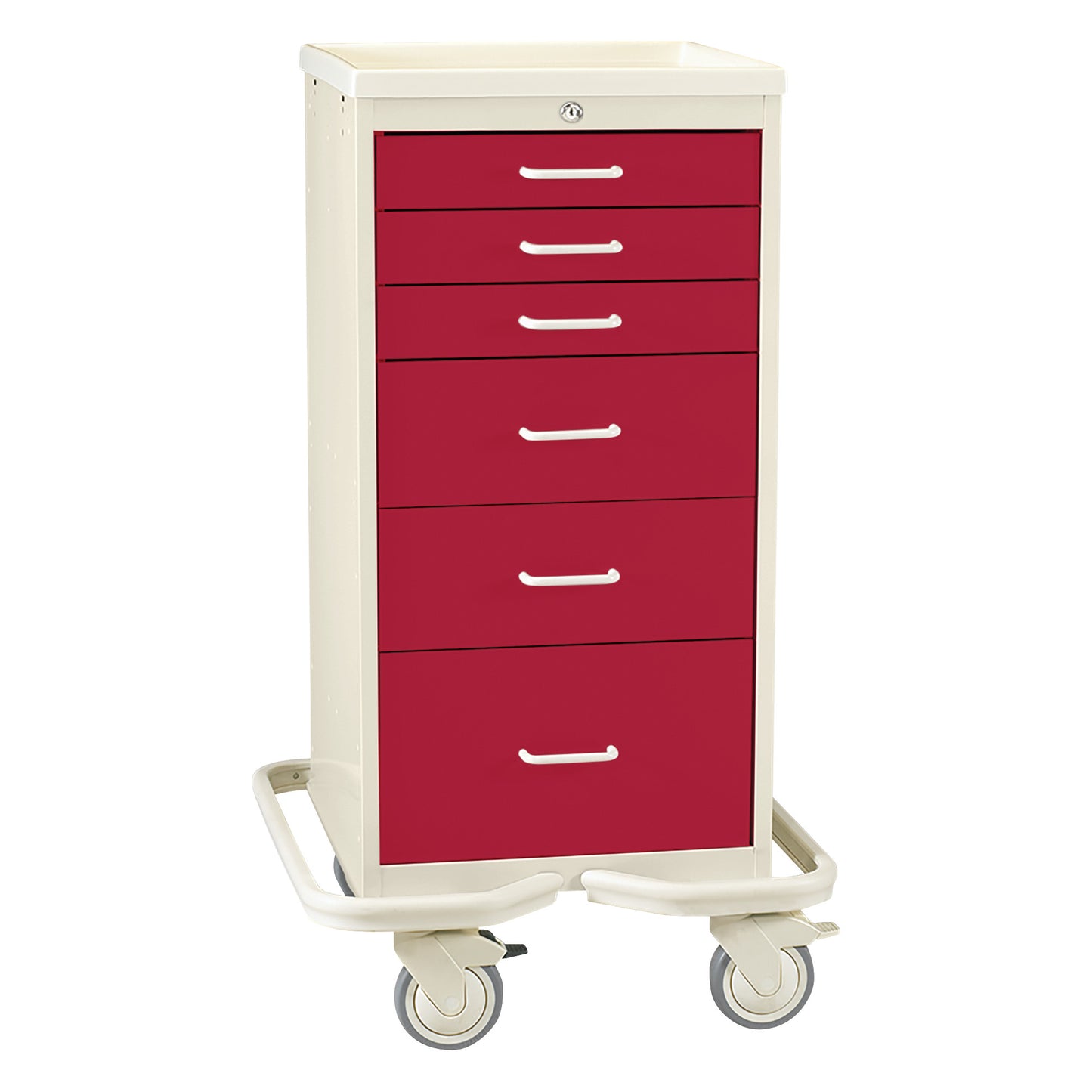 Mini Series 6-Drawer Anesthesia/Procedure Tower Cart, Key Lock, Two-Tone Red